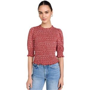Veronica Beard Red Floral Smocked Crop Top
